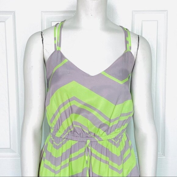 BESHOP SUMMER DRESS GEOMETRICAL GREEN GREY SPAGHETTI  STRAPS WOMEN SIZE SMALL - Picture 4 of 7